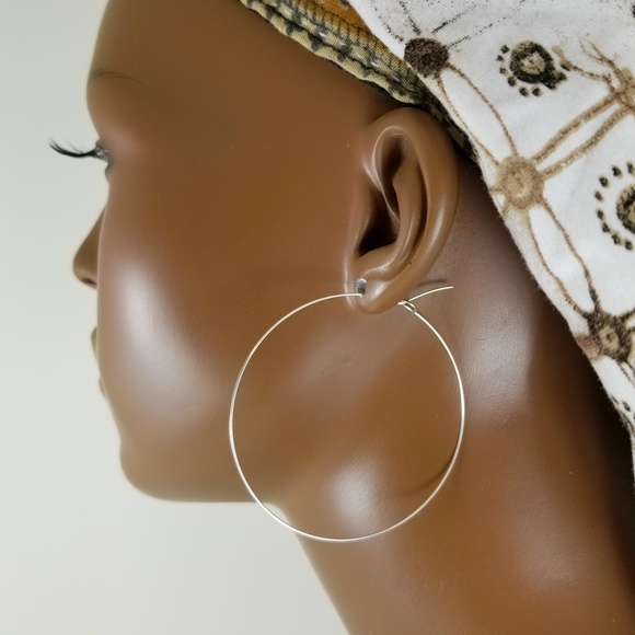 2 Inch Silver Plated Hoop Pierced Earrings NEW - Picture 1 of 5